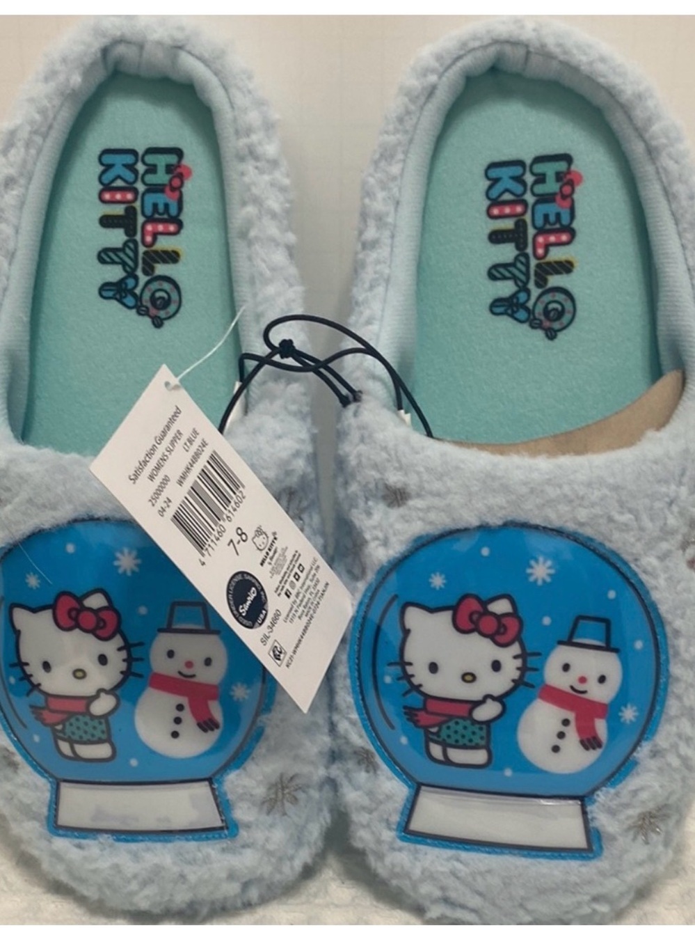 NWT Hello Kitty Blue Plush Slippers Size 7/8 Fluffy Winter Slippers